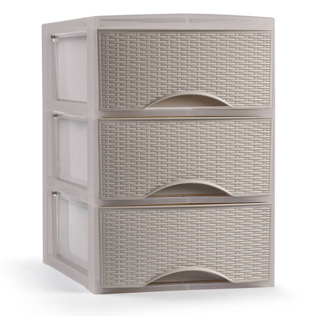 Plasticforte Ladeblokje/bureau organizer 3x lades - beige - L18 x B25 x H33 cm - Ladeblok