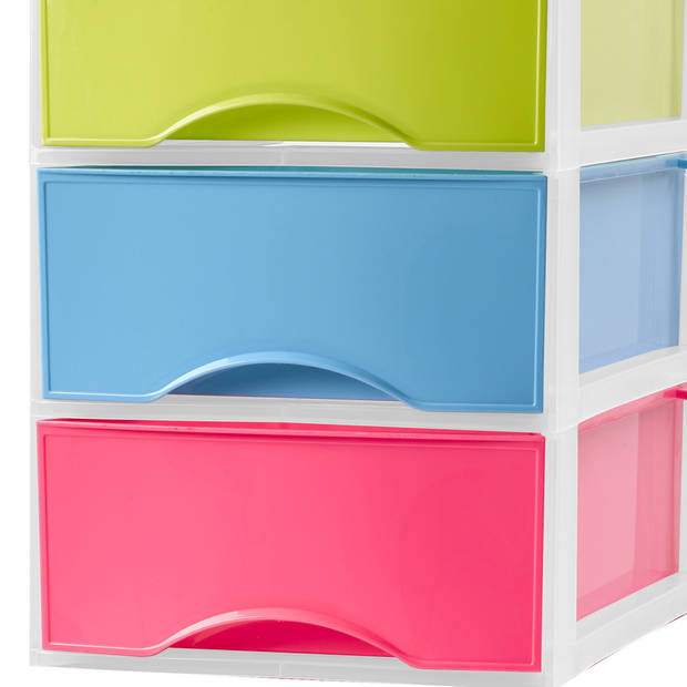 Plasticforte Ladeblokje/bureau organizer 3x lades - multi kleuren - L26 x B36 x H37 cm - Ladeblok