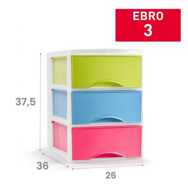 Plasticforte Ladeblokje/bureau organizer 3x lades - multi kleuren - L26 x B36 x H37 cm - Ladeblok