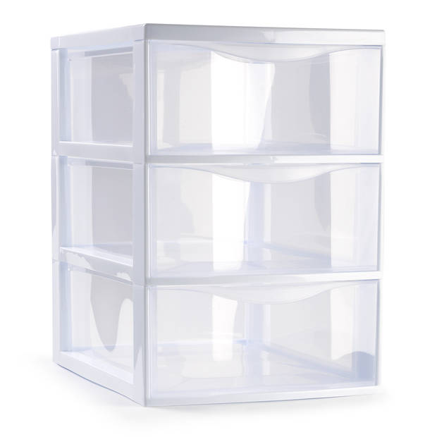 Plasticforte Ladeblokje/bureau organizer 3x lades - transparant/wit - L18 x B25 x H25 cm - Ladeblok