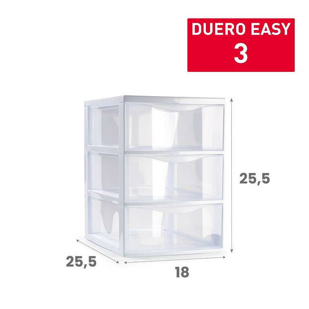 Plasticforte Ladeblokje/bureau organizer 3x lades - transparant/wit - L18 x B25 x H25 cm - Ladeblok