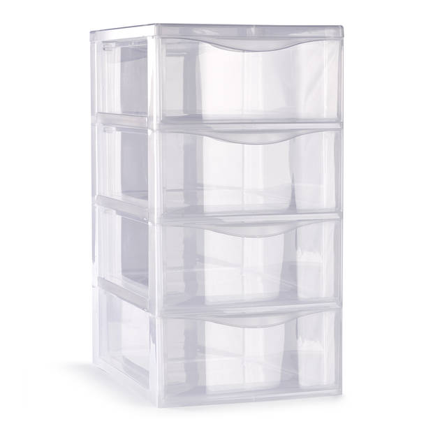 Plasticforte Ladeblokje/bureau organizer 4x lades - transparant - L18 x B25 x H33 cm - Ladeblok