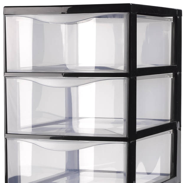 Plasticforte Ladeblokje/bureau organizer 4x lades - transparant/zwart - L18 x B25 x H33 cm - Ladeblok