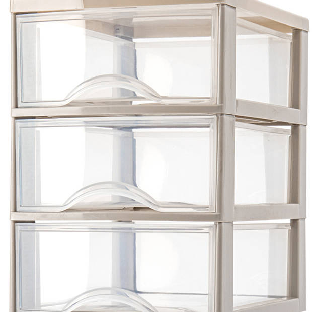 Plasticforte Ladeblokje/bureau organizer 3x lades - transparant/beige - L18 x B25 x H25 cm - Ladeblok