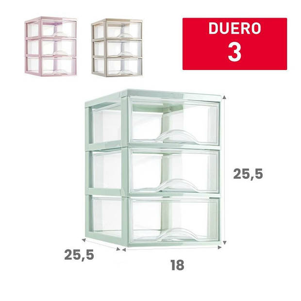 Plasticforte Ladeblokje/bureau organizer 3x lades - transparant/beige - L18 x B25 x H25 cm - Ladeblok