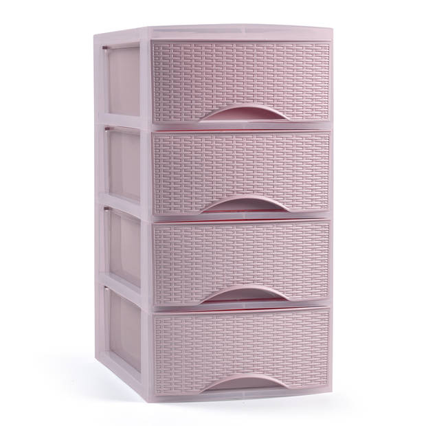 Plasticforte Ladeblokje/bureau organizer 4x lades - roze - L18 x B25 x H33 cm - Ladeblok