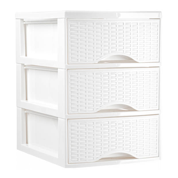 Plasticforte Ladeblokje/bureau organizer 3x lades - ivoor wit - L18 x B25 x H33 cm - Ladeblok