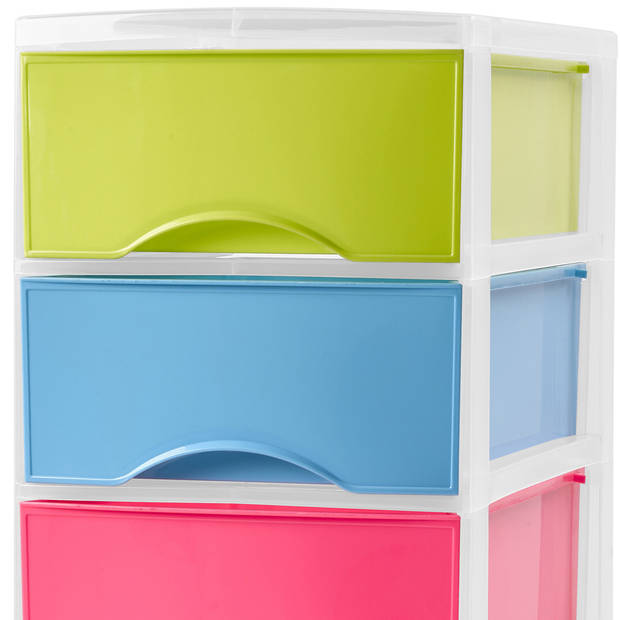 Plasticforte Ladeblokje/bureau organizer 3x lades - multi kleuren - L18 x B25 x H25 cm - Ladeblok