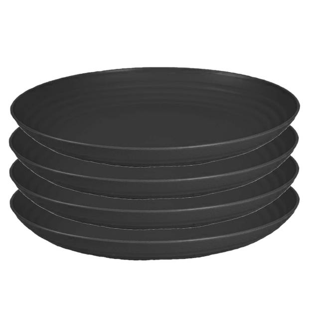 PlasticForte Rond bord/camping bord - 4x - D25 cm - zwart - kunststof - Dinerborden