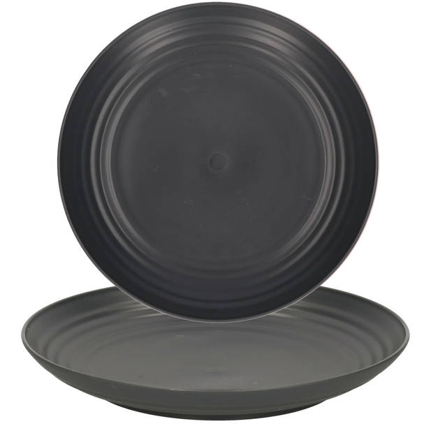 PlasticForte Rond bord/camping bord - 4x - D22 cm - zwart - kunststof - Dinerborden