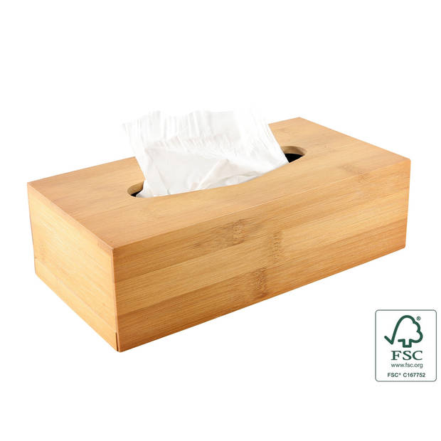 Tissuedoos/tissuebox rechthoekig - bamboe hout - 25 x 13 cm - inclusief tissues - Tissuehouders
