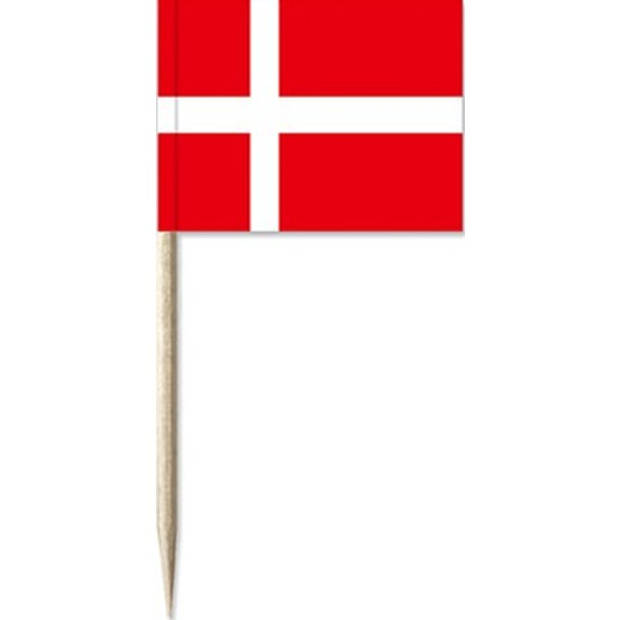 150x Vlaggetjes prikkers Denemarken 8 cm hout/papier - Cocktailprikkers