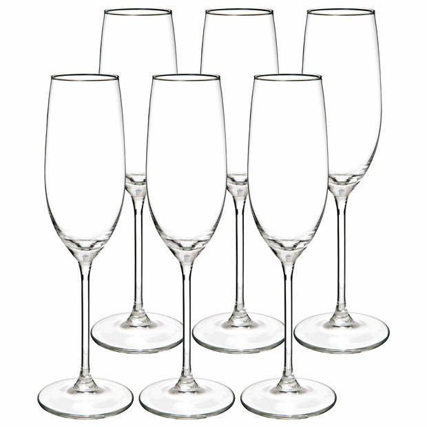 Secret de Gourmet Champagneglazen set Lina - doosje 12x stuks - chique transparant glas - 21 CL - Champagneglazen