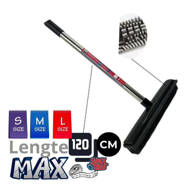 Synx Tools 2 in 1 Rubberen bezem met steel - kappersbezem - Bezem met Verstelbare Steel - Verstelbare Steel (tot 120 cm)