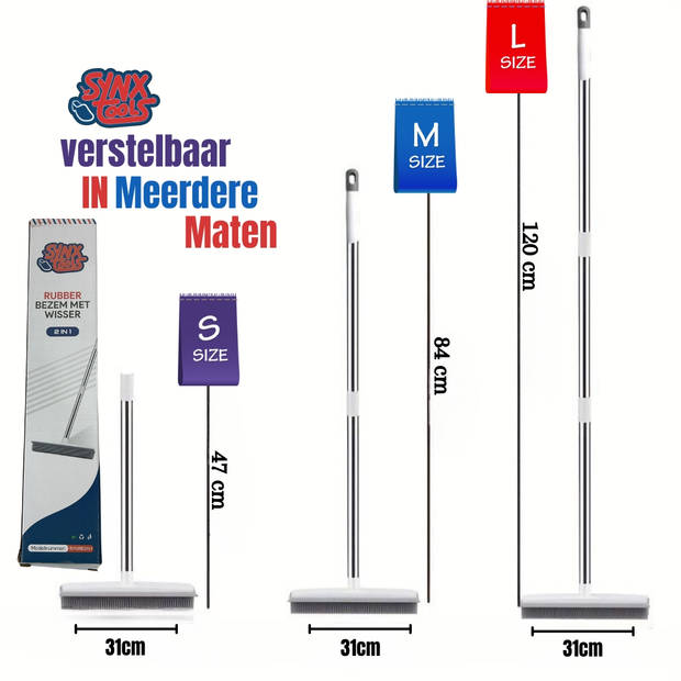 Synx Tools 2 in 1 Rubberen bezem met steel - kappersbezem - Bezem met Verstelbare Steel - Verstelbare Steel (tot 120 cm)