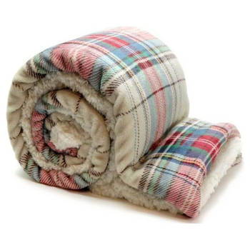 Droomtextiel Luxe Bank Plaid Larsson Zand 150 x 200 cm - Fleece Deken - Super Zacht - Warm en Donzig - teddy Plaid