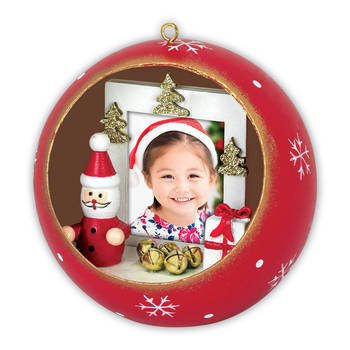 HAES DECO - Foto Kerstbal XL voor pasfoto 3,5 x 4,5 cm - Rond 10 cm - LS445HS