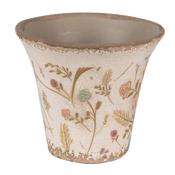 Clayre & Eef Bloempot Ø 13x11 cm Beige Roze Keramiek Bloemen Bloempot Binnen Beige Bloempot Binnen