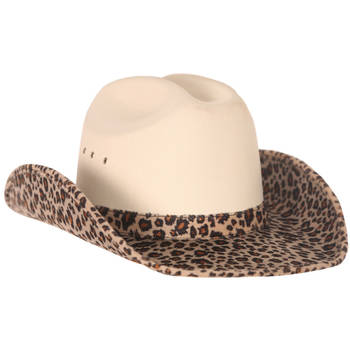 Cowboy/western verkleed hoed - beige -luipaard look - voor volwassenen - Verkleedhoofddeksels
