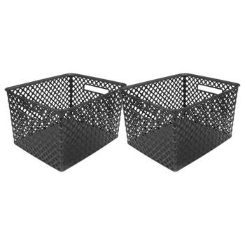 5Five Opbergmand/box van kunststof - 2x - zwart - 30 x 37 x 21 cm - 19 liter - Opbergmanden