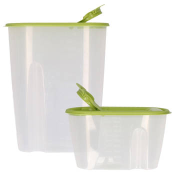 Voedselcontainer strooibus - groen - 1 en 2,2 liter - kunststof - Voorraadpot