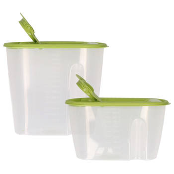 Voedselcontainer strooibus - groen - 1,5 en 1 liter - kunststof - Voorraadpot