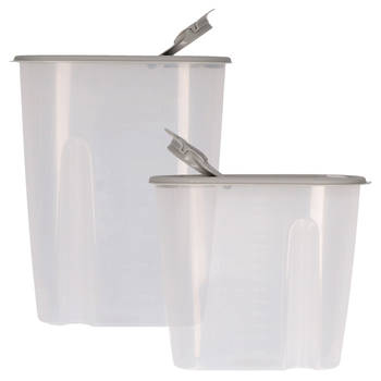 Voedselcontainer strooibus - grijs - 1,5 en 2,2 liter - kunststof - Voorraadpot