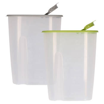 Voedselcontainer strooibus - groen en grijs - 2,2 liter - kunststof - 20 x 9.5 x 23.5 cm - Voorraadpot