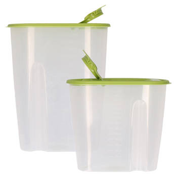 Voedselcontainer strooibus - groen - 1,5 en 2,2 liter - kunststof - Voorraadpot