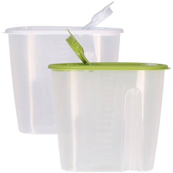 Voedselcontainer strooibus - groen en wit - 1,5 liter - kunststof - 19 x 9,5 x 17 cm - Voorraadpot