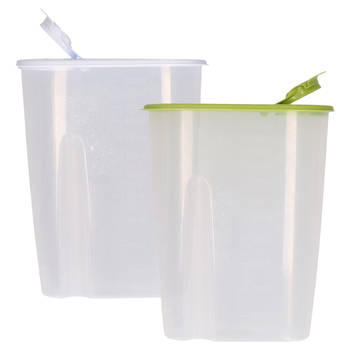 Voedselcontainer strooibus - groen en wit - 2,2 liter - kunststof - 20 x 9.5 x 23.5 cm - Voorraadpot
