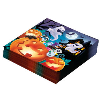Halloween/horror pompoen servetten - 24x - oranje - papier - 33 x 33 cm - Feestservetten