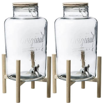 2x stuks - glazen drank dispenser - 8 liter - metalen kraantje en houder - Drankdispensers