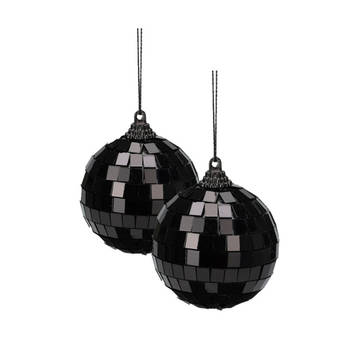 Christmas Decoration disco kerstbal - 2x st - zwart - 8 cm - kunststof - Kerstbal