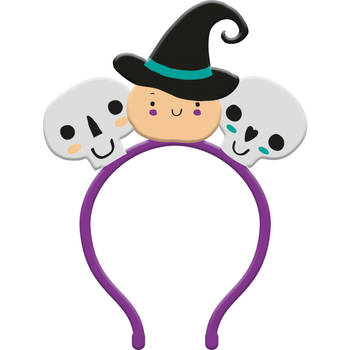 Folat Halloween thema verkleed diadeem heks - one size - paars/zwart - kinderen - Verkleedhoofddeksels