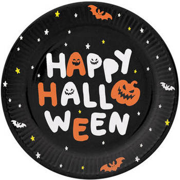 Folat Halloween thema feest bord - 6x - pompoen print - papier - D23 cm - Feestbordjes