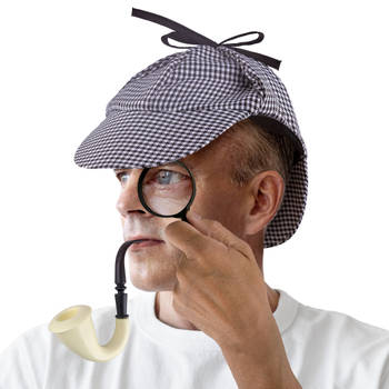 Funny Fashion Detective verkleedset - vergrootglas/pijp/pet - voor volwassenen - Verkleedattributen