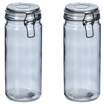 Zeller Voorraadpotten/bewaarpotten - 2x - 1L - glas - met beugelsluiting - D10 x H20 cm - Voorraadpot