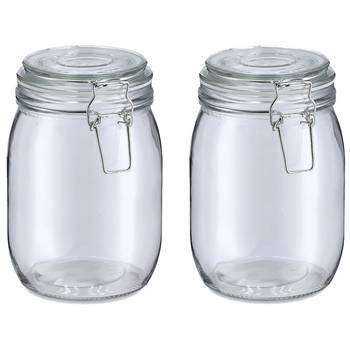 Zeller Voorraadpot/bewaarpot Alfie - 2x - 1L - glas - beugelsluiting - D11 x H17 cm - Voorraadpot