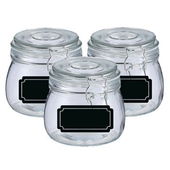 Weckpotten/inmaakpotten - 4x - 500 ml - glas - met beugelsluiting - incl. etiketten - Weckpotten