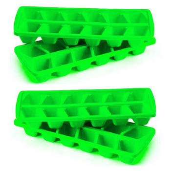 Plasticforte IJsblokjesvormen set 4x stuks met deksel - 24 ijsklontjes - kunststof - groen - IJsblokjesvormen