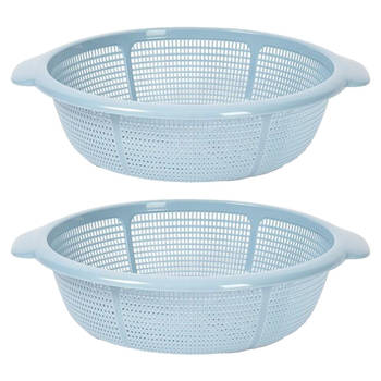Plasticforte Keuken vergiet/zeef - 2x - kunststof - Dia 31 cm x Hoogte 9.5 cm - ijsblauw - Vergieten
