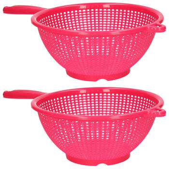 Plasticforte Keuken vergiet/zeef - 2x - kunststof - Dia 22 cm x Hoogte 10 cm - fuchsia roze - Vergieten