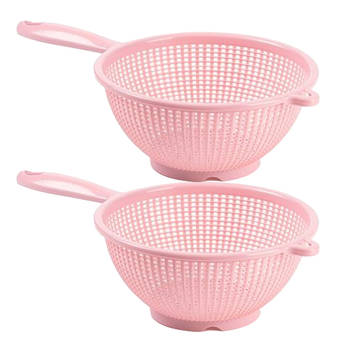 Plasticforte Keuken vergiet/zeef - 2x - kunststof - Dia 22 cm x Hoogte 10 cm - roze - Vergieten