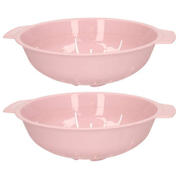 Plasticforte Keuken vergiet/zeef - 2x - kunststof - Dia 25 cm x Hoogte 8 cm - roze - Vergieten