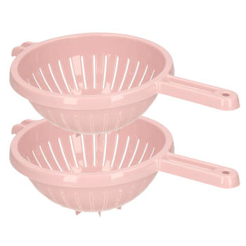 Plasticforte Keuken vergiet/zeef - 2x - kunststof - Dia 23 cm x Hoogte 10 cm - roze - Vergieten