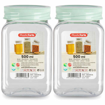 Voorraadpot/bewaarpot - 2x - 500 ml - kunststof - mint groen - B7 x H13 cm - Voorraadpot