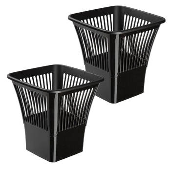 Plasticforte Afvalbak/vuilnisbak/kantoor prullenbak - 2x stuks - plastic - zwart - 30 cm - Prullenmanden