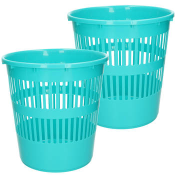 Plasticforte Afvalbak/vuilnisbak/kantoor prullenbak - 2x stuks - plastic - blauw - 28 cm - Prullenmanden