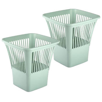 PlasticForte Afvalbak/vuilnisbak/kantoor prullenbak - 2x stuks - plastic - mintgroen - 30 cm - Prullenmanden